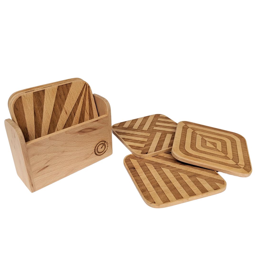 Geometric Coasters with Holder | Set of 6